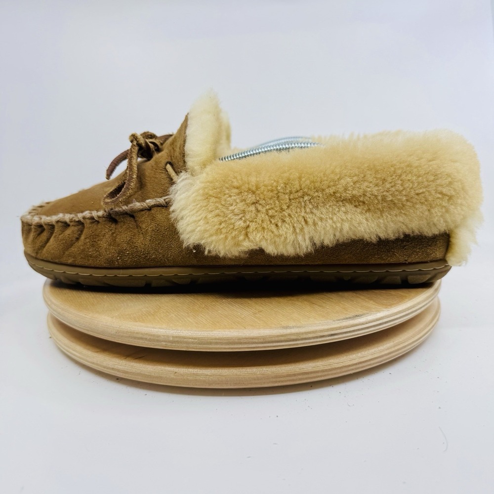 L.L.Bean Wicked Good Moccasin Slipper Shoes Women's 9 Brown Shearling Fur Cozy